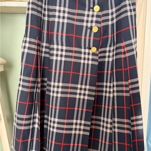 Vintage Burberry Navy/Red Plaid Midi Skirt